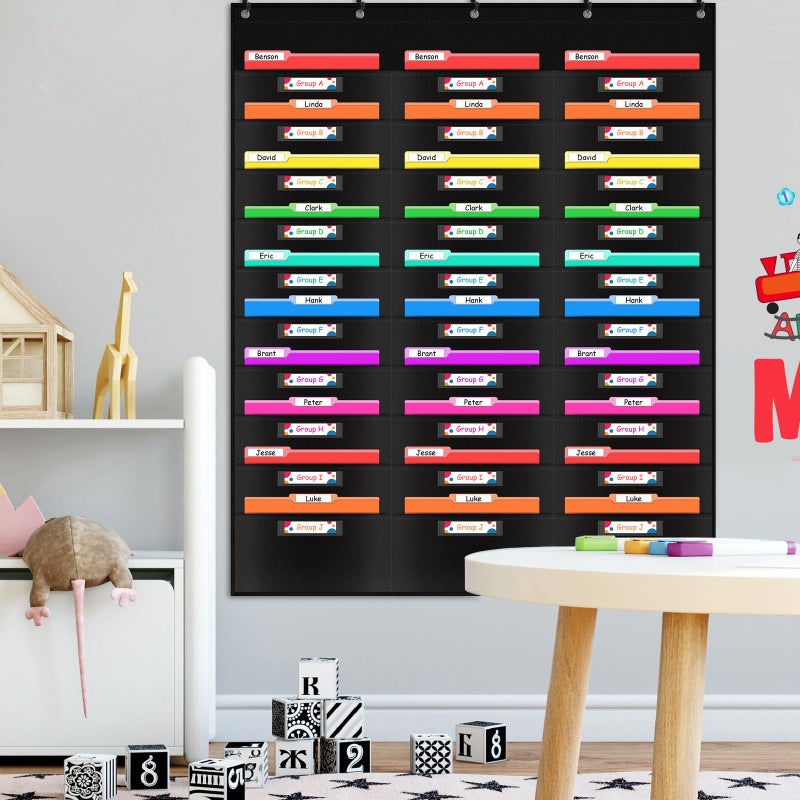 AUVCAS VNOM Classroom Mail Center Organization Storage Pocket Chart with 30 Pockets,Hanging Wall File Folder Organizer Holder with Label Window,5 Over Door Hangers Included,Perfect for Office Home School - Image 2